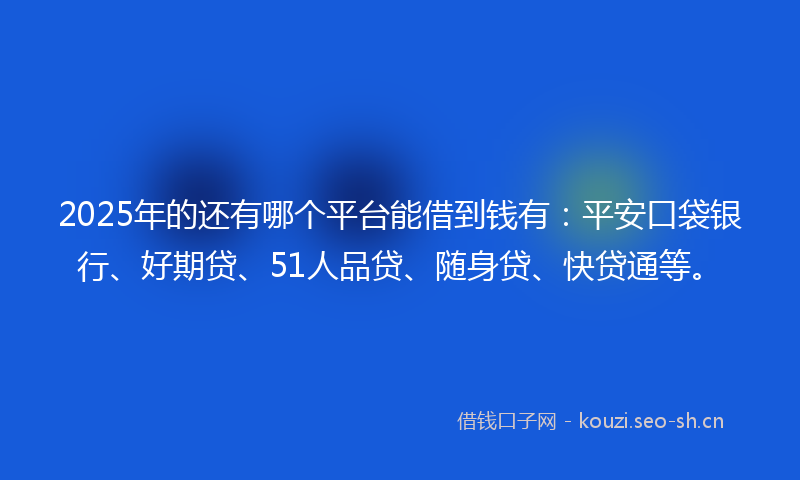 2025年的还有哪个平台能借到钱有：平安口袋银行、好期贷、51人品贷、随身贷、快贷通等。