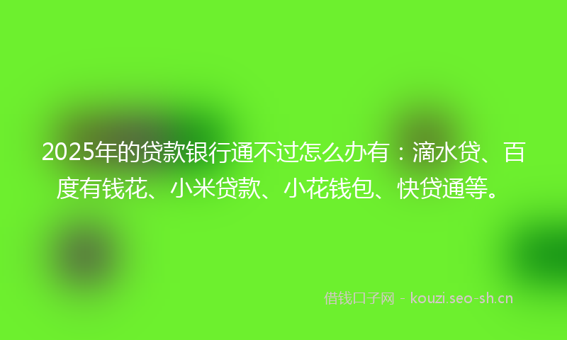 2025年的贷款银行通不过怎么办有：滴水贷、百度有钱花、小米贷款、小花钱包、快贷通等。