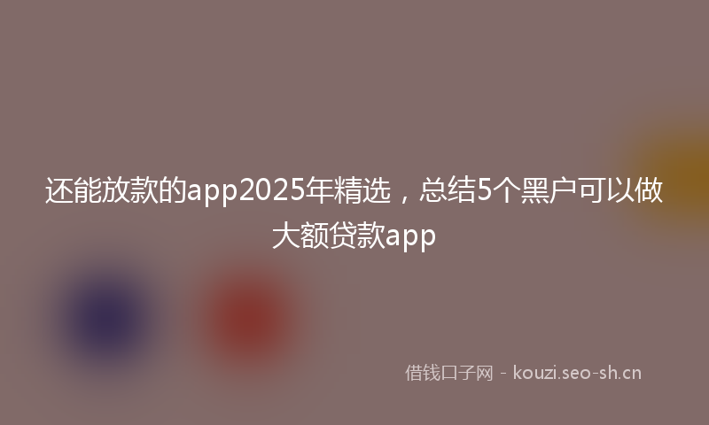 还能放款的app2025年精选，总结5个黑户可以做大额贷款app