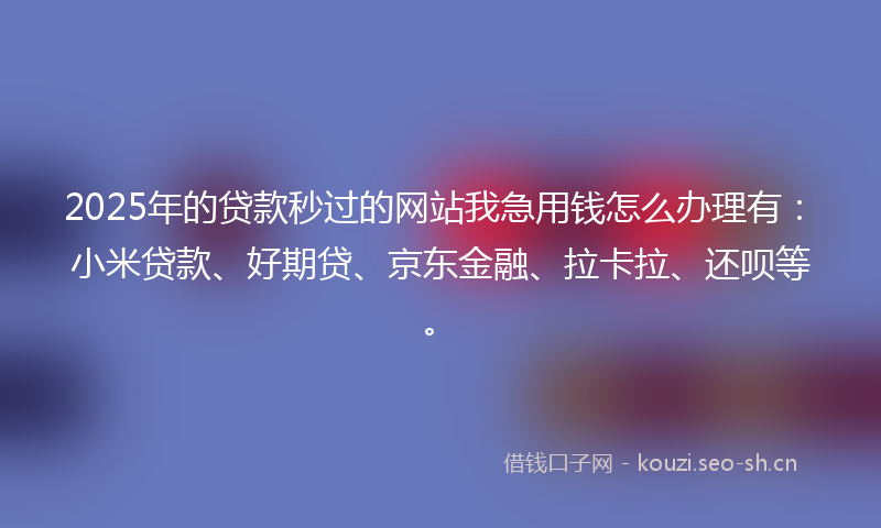 2025年的贷款秒过的网站我急用钱怎么办理有：小米贷款、好期贷、京东金融、拉卡拉、还呗等。