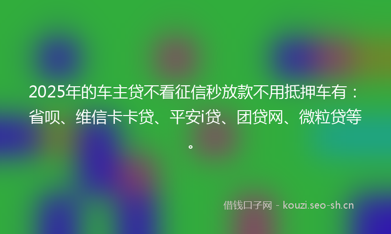 2025年的车主贷不看征信秒放款不用抵押车有：省呗、维信卡卡贷、平安i贷、团贷网、微粒贷等。