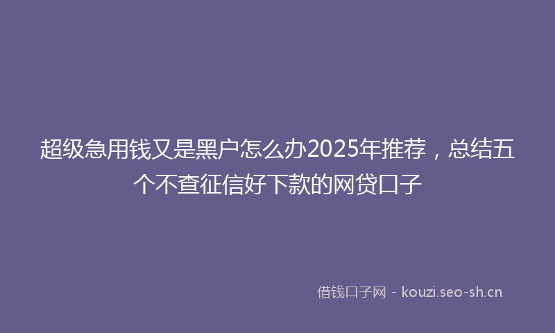 超级急用钱又是黑户怎么办2025年推荐，总结五个不查征信好下款的网贷口子