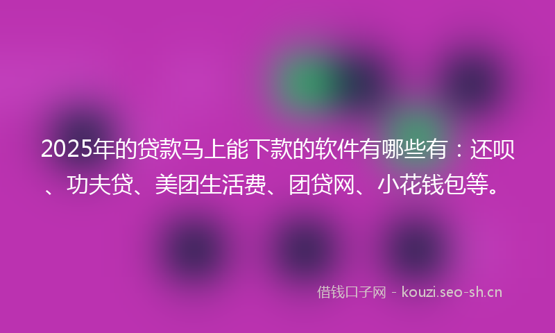 2025年的贷款马上能下款的软件有哪些有：还呗、功夫贷、美团生活费、团贷网、小花钱包等。