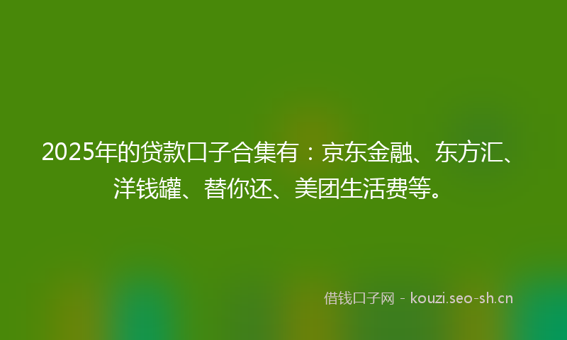 2025年的贷款口子合集有：京东金融、东方汇、洋钱罐、替你还、美团生活费等。