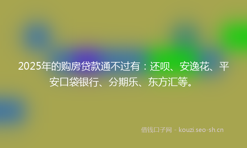 2025年的购房贷款通不过有：还呗、安逸花、平安口袋银行、分期乐、东方汇等。