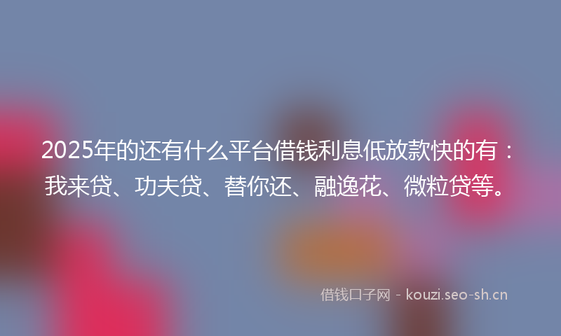 2025年的还有什么平台借钱利息低放款快的有：我来贷、功夫贷、替你还、融逸花、微粒贷等。
