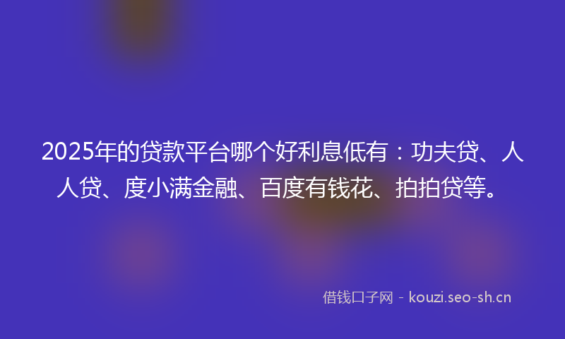 2025年的贷款平台哪个好利息低有：功夫贷、人人贷、度小满金融、百度有钱花、拍拍贷等。