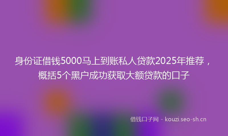身份证借钱5000马上到账私人贷款2025年推荐，概括5个黑户成功获取大额贷款的口子