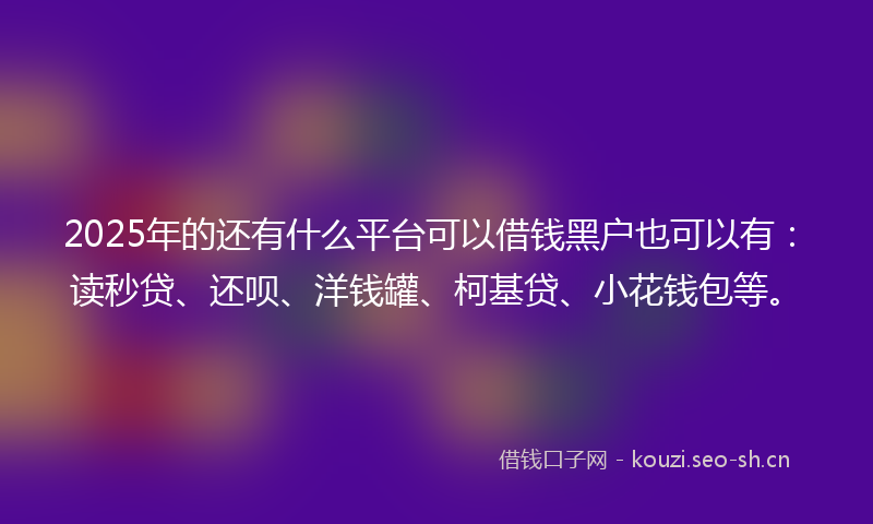 2025年的还有什么平台可以借钱黑户也可以有:读秒贷、还呗、洋钱罐、柯基贷、小花钱包等。