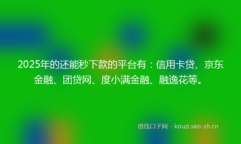 2025年的还能秒下款的平台有：信用卡贷、京东金融、团贷网、度小满金融、融逸花等。
