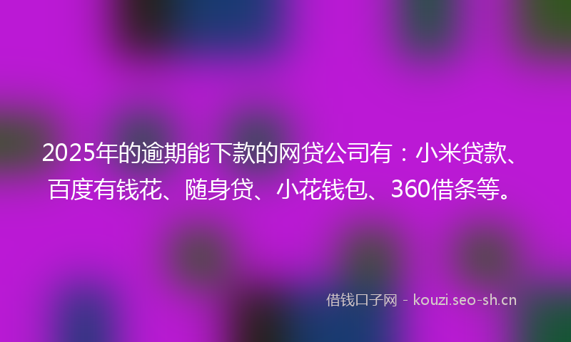 2025年的逾期能下款的网贷公司有：小米贷款、百度有钱花、随身贷、小花钱包、360借条等。