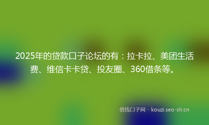 2025年的贷款口子论坛的有：拉卡拉、美团生活费、维信卡卡贷、投友圈、360借条等。