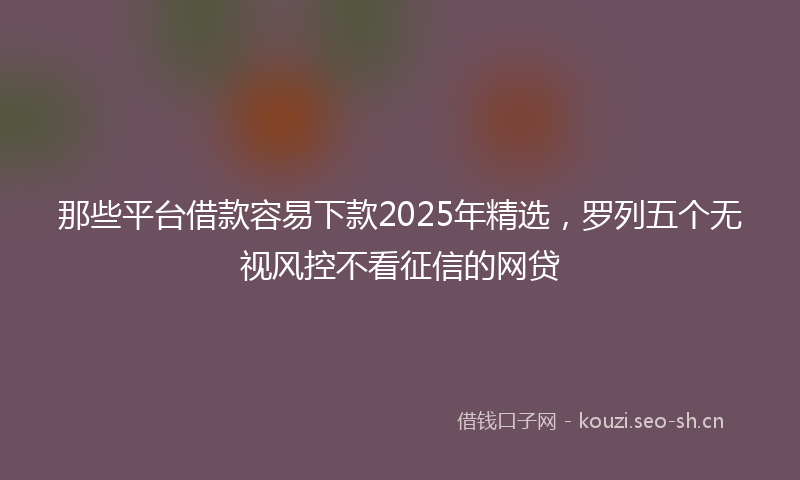 那些平台借款容易下款2025年精选,罗列五个无视风控不看征信的网贷