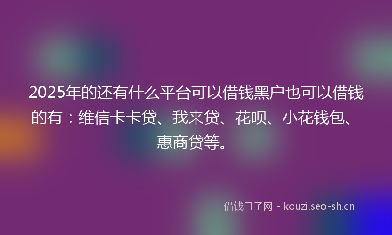 2025年的还有什么平台可以借钱黑户也可以借钱的有：维信卡卡贷、我来贷、花呗、小花钱包、惠商贷等。
