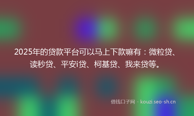 2025年的贷款平台可以马上下款嘛有：微粒贷、读秒贷、平安i贷、柯基贷、我来贷等。