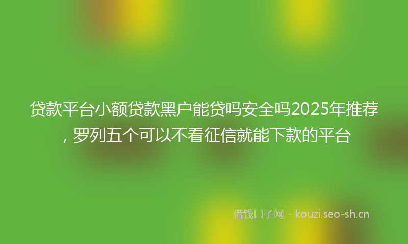 贷款平台小额贷款黑户能贷吗安全吗2025年推荐，罗列五个可以不看征信就能下款的平台