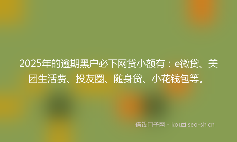 2025年的逾期黑户必下网贷小额有：e微贷、美团生活费、投友圈、随身贷、小花钱包等。