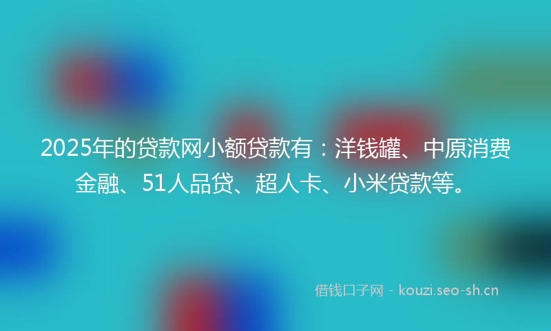 2025年的贷款网小额贷款有：洋钱罐、中原消费金融、51人品贷、超人卡、小米贷款等。