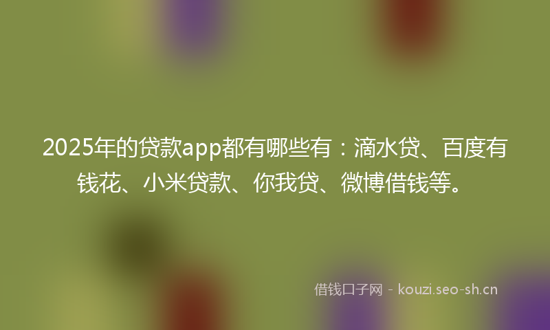 2025年的贷款app都有哪些有:滴水贷、百度有钱花、小米贷款、你我贷、微博借钱等。
