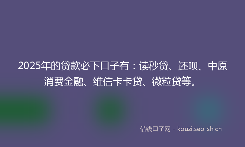 2025年的贷款必下口子有：读秒贷、还呗、中原消费金融、维信卡卡贷、微粒贷等。