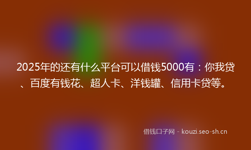 2025年的还有什么平台可以借钱5000有：你我贷、百度有钱花、超人卡、洋钱罐、信用卡贷等。