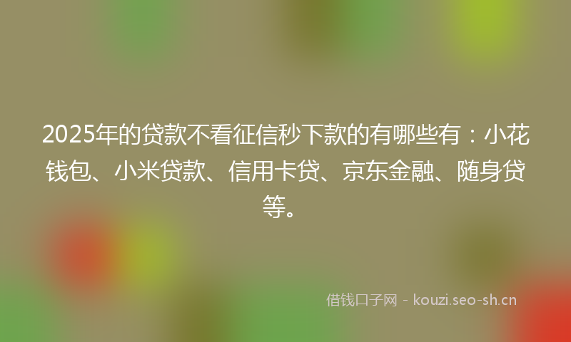 2025年的贷款不看征信秒下款的有哪些有：小花钱包、小米贷款、信用卡贷、京东金融、随身贷等。