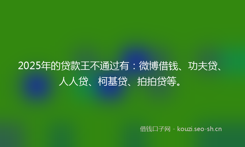 2025年的贷款王不通过有：微博借钱、功夫贷、人人贷、柯基贷、拍拍贷等。