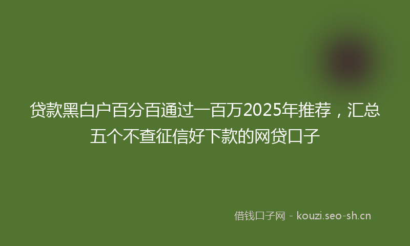 贷款黑白户百分百通过一百万2025年推荐，汇总五个不查征信好下款的网贷口子
