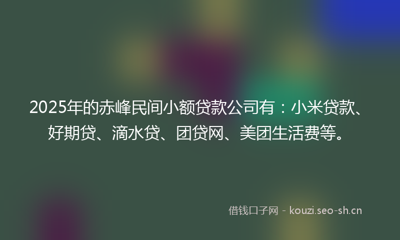 2025年的赤峰民间小额贷款公司有:小米贷款、好期贷、滴水贷、团贷网、美团生活费等。