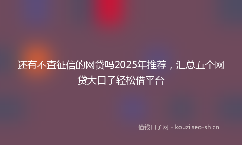 还有不查征信的网贷吗2025年推荐,汇总五个网贷大口子轻松借平台