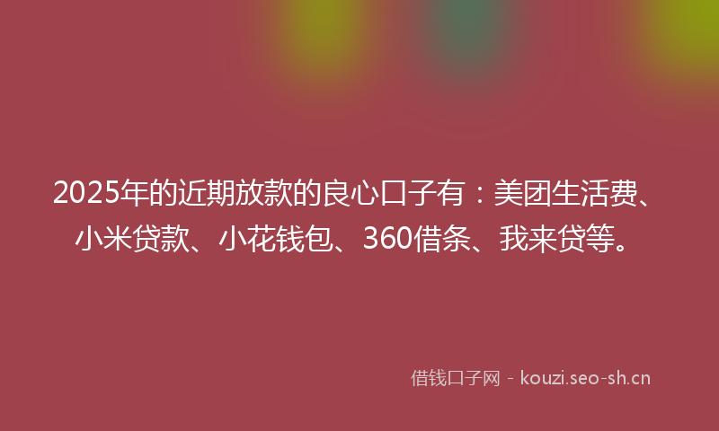 2025年的近期放款的良心口子有:美团生活费、小米贷款、小花钱包、360借条、我来贷等。