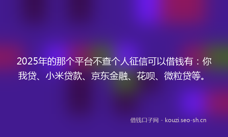 2025年的那个平台不查个人征信可以借钱有：你我贷、小米贷款、京东金融、花呗、微粒贷等。