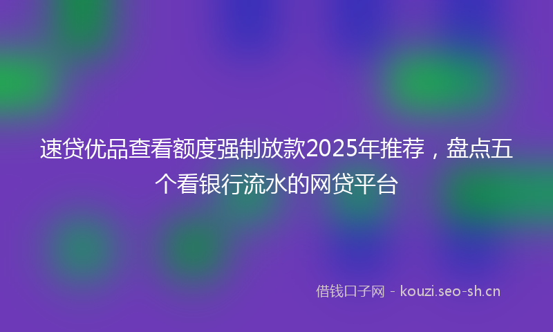 速贷优品查看额度强制放款2025年推荐，盘点五个看银行流水的网贷平台
