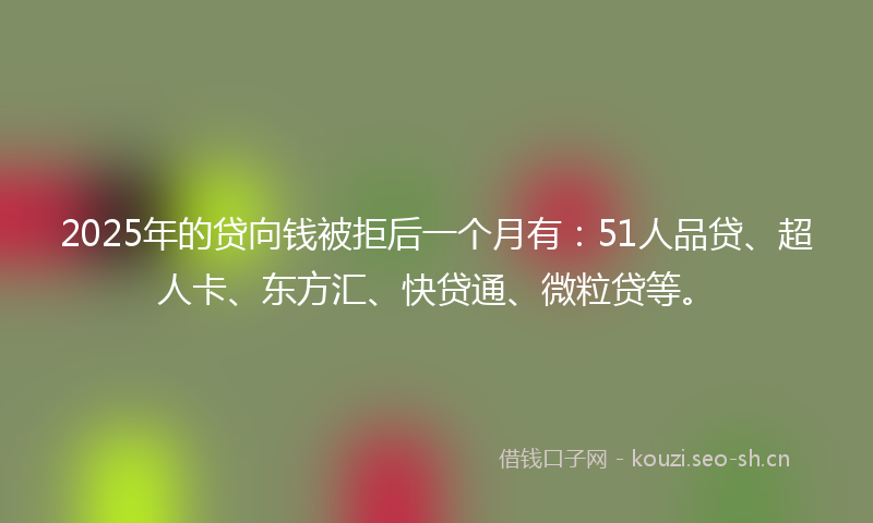 2025年的贷向钱被拒后一个月有：51人品贷、超人卡、东方汇、快贷通、微粒贷等。