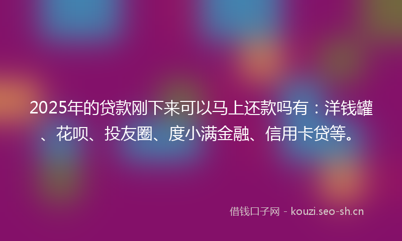 2025年的贷款刚下来可以马上还款吗有：洋钱罐、花呗、投友圈、度小满金融、信用卡贷等。