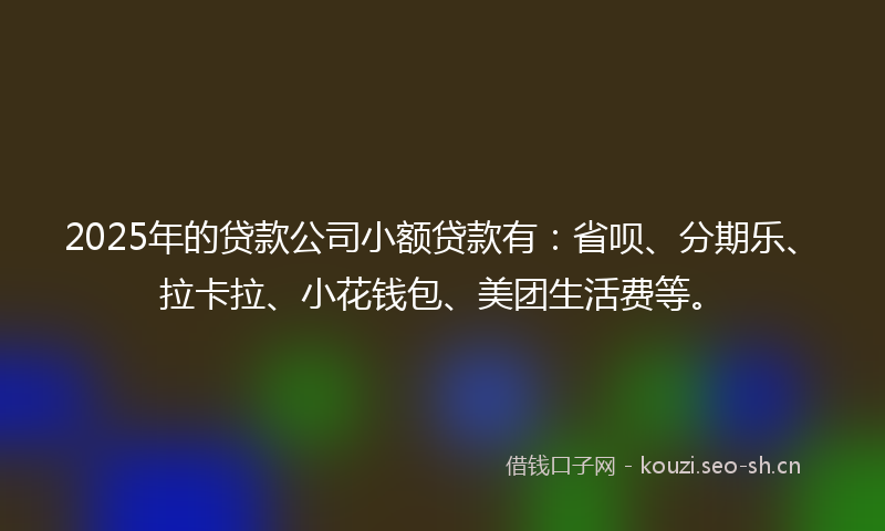 2025年的贷款公司小额贷款有：省呗、分期乐、拉卡拉、小花钱包、美团生活费等。