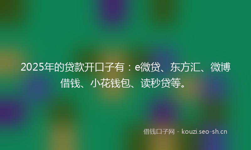 2025年的贷款开口子有：e微贷、东方汇、微博借钱、小花钱包、读秒贷等。
