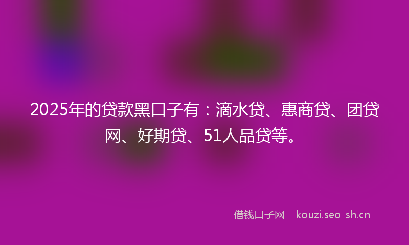 2025年的贷款黑口子有:滴水贷、惠商贷、团贷网、好期贷、51人品贷等。