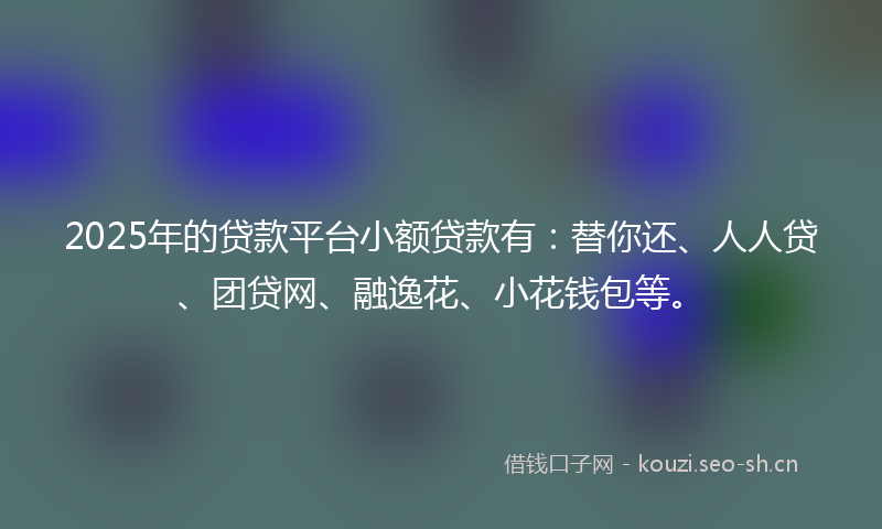 2025年的贷款平台小额贷款有：替你还、人人贷、团贷网、融逸花、小花钱包等。