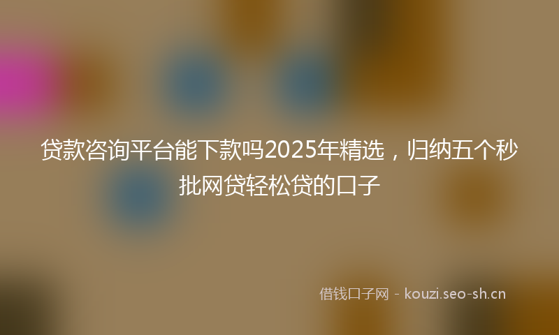贷款咨询平台能下款吗2025年精选，归纳五个秒批网贷轻松贷的口子