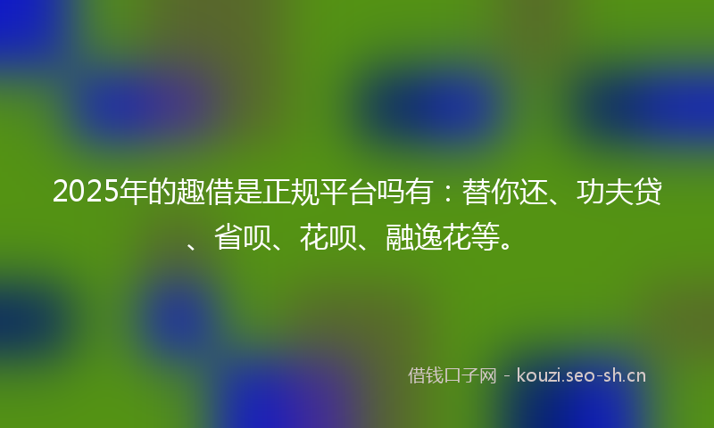 2025年的趣借是正规平台吗有：替你还、功夫贷、省呗、花呗、融逸花等。