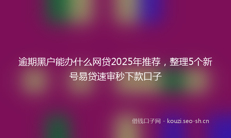 逾期黑户能办什么网贷2025年推荐，整理5个新号易贷速审秒下款口子