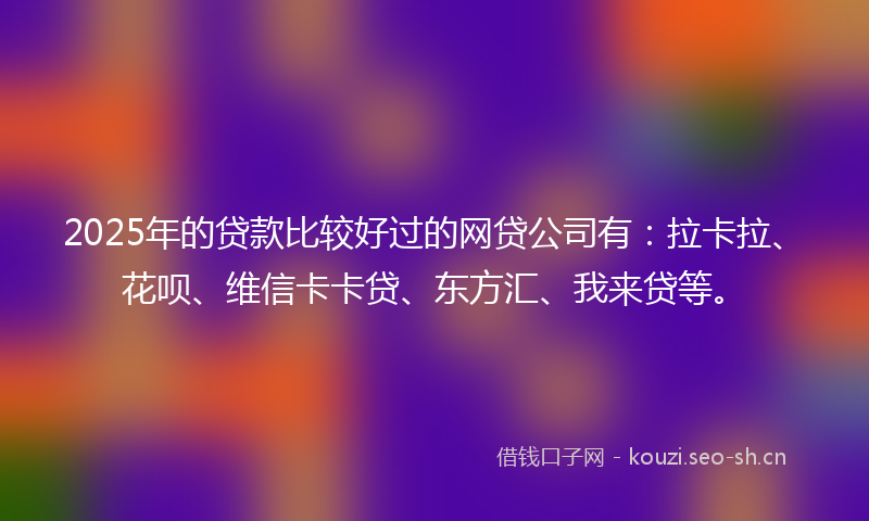 2025年的贷款比较好过的网贷公司有：拉卡拉、花呗、维信卡卡贷、东方汇、我来贷等。