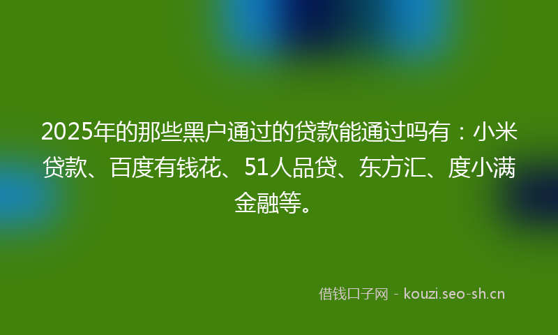 2025年的那些黑户通过的贷款能通过吗有：小米贷款、百度有钱花、51人品贷、东方汇、度小满金融等。