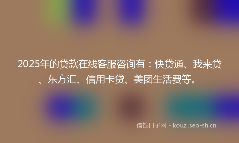 2025年的贷款在线客服咨询有：快贷通、我来贷、东方汇、信用卡贷、美团生活费等。