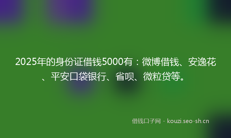 2025年的身份证借钱5000有：微博借钱、安逸花、平安口袋银行、省呗、微粒贷等。