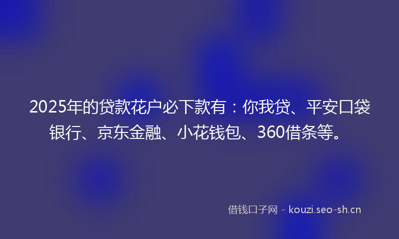 2025年的贷款花户必下款有：你我贷、平安口袋银行、京东金融、小花钱包、360借条等。