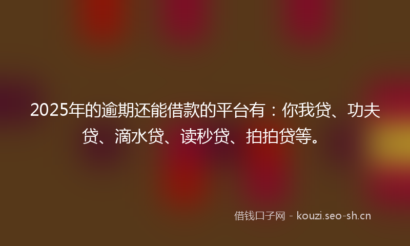 2025年的逾期还能借款的平台有：你我贷、功夫贷、滴水贷、读秒贷、拍拍贷等。