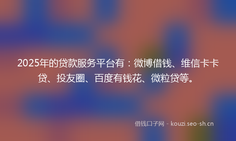 2025年的贷款服务平台有：微博借钱、维信卡卡贷、投友圈、百度有钱花、微粒贷等。