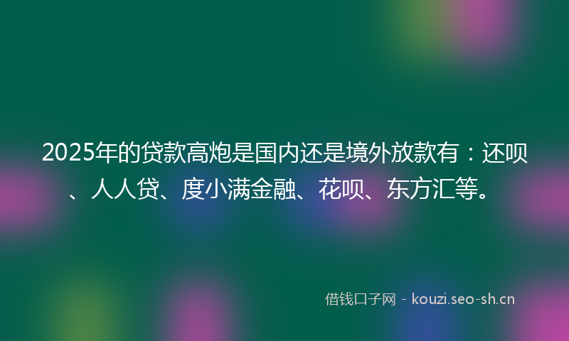 2025年的贷款高炮是国内还是境外放款有：还呗、人人贷、度小满金融、花呗、东方汇等。